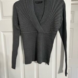 INC Gray Ribbed V-Neck Sweater